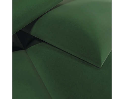 Detailopname van een groen kussen met een zacht fluwelen oppervlak.