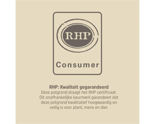 RHP Consumer keurmerk voor kwalitatief hoogwaardige en veilige potgrond voor planten, mens en dier.