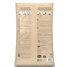 Achterzijde van de zak Pokon Bio potgrond voor zuurminnende planten, 30 liter, met gebruiksaanwijzing, productinformatie en keurmerken.
