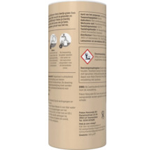 Achterzijde van een Pokon mierenmiddel verpakking met gebruiksaanwijzing, pictogrammen voor gieten en een gevarensymbool voor het milieu.