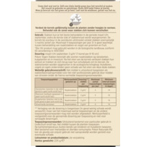 Achterzijde van de verpakking van Pokon tegen slakken met gebruiksaanwijzing, doseringstabel en informatie over biologische slakkenbestrijding.
