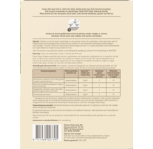 Achterzijde van de verpakking met gebruiksaanwijzing en doseringstabel voor Pokon tegen slakken.