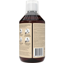 Achteretiket van een fles plantverzorging met instructies, toepassingsdiagrammen, doseringsinformatie en barcode.