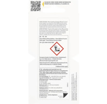 Achterkant van de verpakking van een mierenlokdoos mit informatie, veiligheidsinstructies, symbool voor milieugevaar en Quick-Response-code.