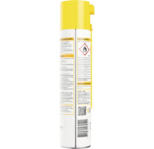 Spuitbus wespenspray met etiket, gevarensymbolen, gebruiksaanwijzing, barcode en QR-code.