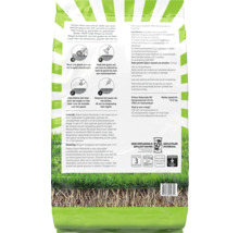 Achterzijde Pokon Gazon Revolutie graszaad en meststof met instructies, 12,5 kilogram voor 250 vierkante meter, veilig voor kind en dier.