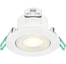 Ronde witte led-inbouwspot met montageklemmen voor plafondinbouw.