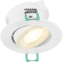 Kantelbare LED inbouwspot in het wit met veerklemmen voor plafondmontage.