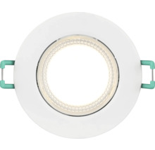Ronde LED-inbouwspot in het wit met gestructureerde lens en zijdelingse bevestigingsklemmen.