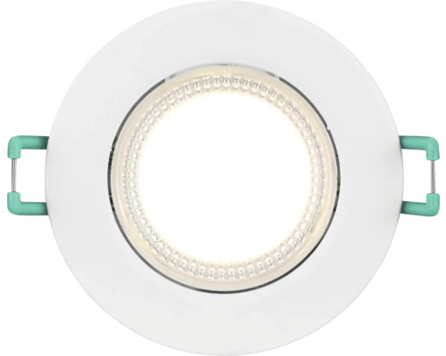 Ronde LED-inbouwspot in het wit met gestructureerde lens en zijdelingse bevestigingsklemmen.