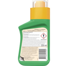 Achterzijde van een fles Pokon Tegen Onkruid Concentraat PA van 225 milliliter met gebruiksaanwijzing, waarschuwingssymbool en streepjescode.