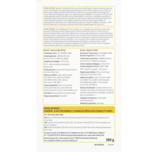 Achteretiket van Home Defense Honden- en Kattenkorrels met productdetails, instructies en ingrediënten.