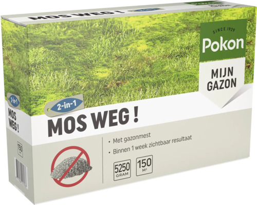 Pokon Mos Weg! 2-in-1 met gazonmest, verpakking van 5250 gram voor 150 vierkante meter.