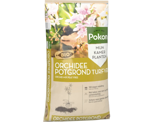 Pokon Bio Orchidee Potgrond Turfvrij met schors en kokosvezels voor honderd dagen voeding.