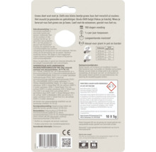 Achterzijde van de verpakking van Pokon Terras en Balkon Planten Voedingskegels met gebruiksaanwijzing, doseertabel en samenstelling.