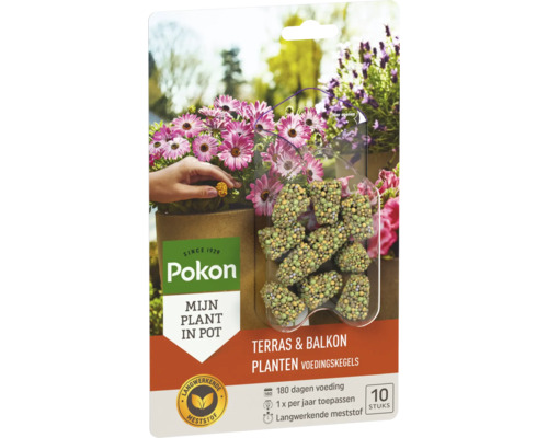 Pokon Voedingskegels voor terras- en balkonplanten, langwerkende meststof voor 180 dagen, 10 stuks.