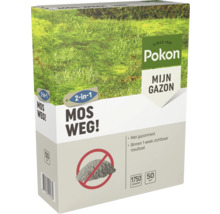 Pokon gazonmest en mosbestrijder, 2-in-1 product, 1750 gram voor 50 vierkante meter, zichtbaar resultaat binnen een week.