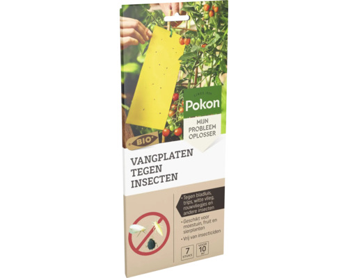 Pokon vangplaten tegen insecten, 7 stuks voor 10 vierkante meter, voor moestuin en sierplanten, insecticidevrij, biologisch.