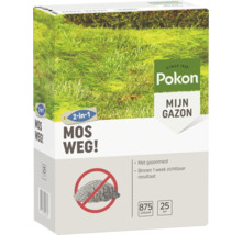 Pokon Mijn Gazon Mos Weg! 2-in-1 gazonmest en mosbestrijder, verpakking van 875 gram voor 25 vierkante meter.