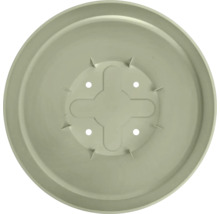 Ronde kunststof plantenbak van bovenaf met afwateringsgaten.