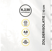 Zolderisolatie 10 centimeter, Rd-waarde 2,50, thermische isolatie, 4,0 vierkante meter per pak, met dampremmende laag.