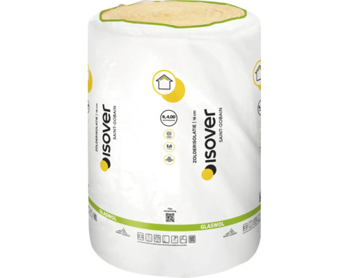 Isover Saint-Gobain glaswol isolatierol voor zolderisolatie, 16 centimeter dik, met dampremmende laag.