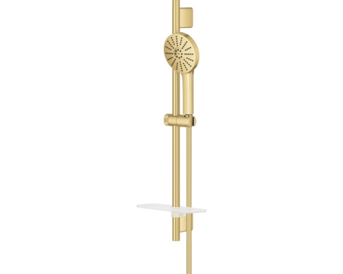 Grohe doucheset met handdouche, glijstang en planchet in goud.