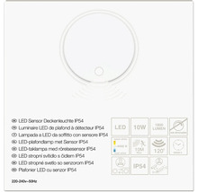 LED-plafondlamp met sensor IP54, 10 Watt, 1800 Lumen, 4000 Kelvin, sensorbereik 10 meter, detectiehoek 120 graden, niet dimbaar.
