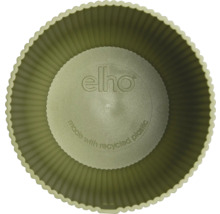 Bovenaanzicht van een ronde elho bloempot van gerecycled kunststof met een geribbelde binnenkant en elho Logo.