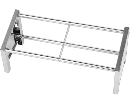 Uitschuifbaar metalen schoenenrek met drie telescopische stangen.