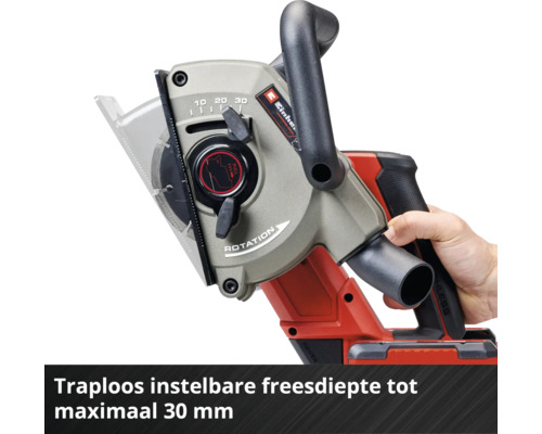 Muurfrees met traploos instelbare freesdiepte tot maximaal 30 millimeter, Einhell Logo.