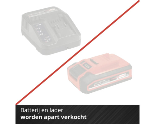 Einhell batterij en lader worden apart verkocht.