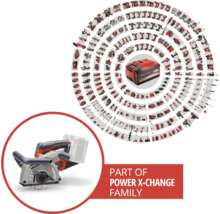 Einhell muurfrees als onderdeel van de Power X-Change familie met talloze compatibele accu-gereedschappen en een centrale accu.