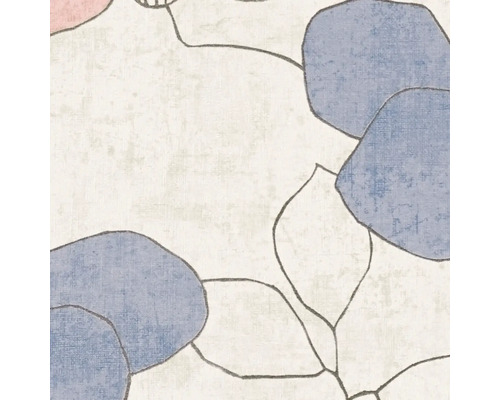 Modern behang met groot abstract bloemmotief en gestructureerd oppervlak.