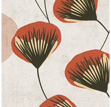 Vliesbehang met abstract bloemenpatroon van gestileerde bloemen op een gestructureerde achtergrond.