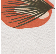Detailweergave van behang met een gestructureerd oppervlak en modern botanisch bladpatroon.
