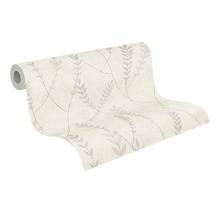 Vliesbehang met bladmotief en ranken in beige en grijs