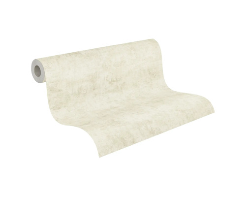 Vliesbehang met pleisterstructuur in beige, deels uitgerold.