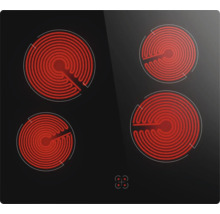 Glaskeramische kookplaat met vier kookzones en tiptoetsbediening.