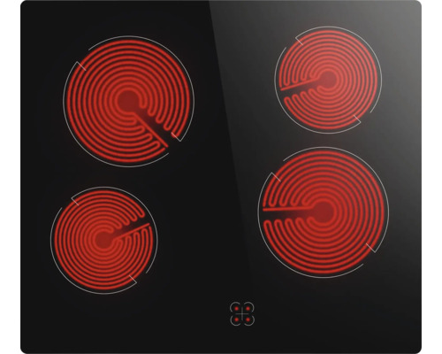 Glaskeramische kookplaat met vier kookzones en tiptoetsbediening.