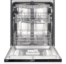 Open PKM inbouw vaatwasser met drie metalen korven en digitaal bedieningspaneel aan de bovenkant van de deur.