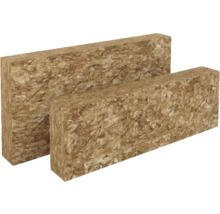 Twee rechthoekige isolatieplaten van minerale wol met markeringen voor de legrichting.