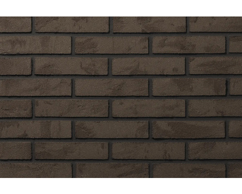 Donkerbruine gestructureerde steenstrips in baksteenlook voor wandbekleding met donkere voegen.