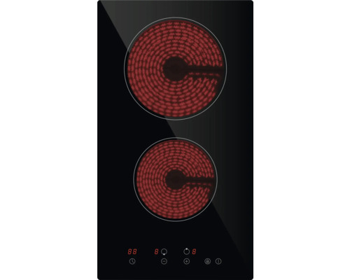 Keramische kookplaat met twee kookzones en tiptoetsbediening inclusief timerfunctie.
