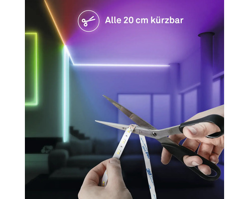 LED-strip wordt met een schaar ingekort, elke 20 centimeter inkortbaar.