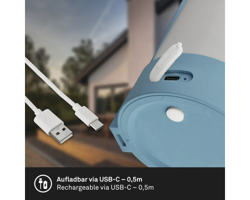Detailweergave van een product met USB-C aansluiting en een USB oplaadkabel van 0,5 meter lang.