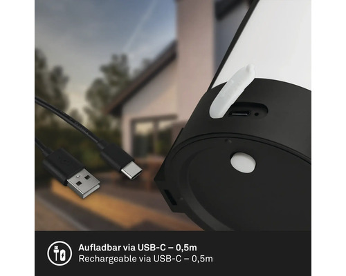 Oplaadbare lamp met USB-C-aansluiting en inclusief 0,5 meter lange kabel.