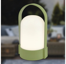 Draagbare LED-buitenlamp in groen met handvat en witte kunststof kap.