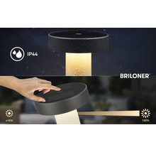 Briloner LED-tafellamp met IP44 spatwaterbescherming en touch-dimfunctie van circa 10 tot 100 procent.