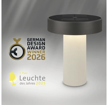 Moderne lamp met geribbelde voet, German Design Award Logo Winner 2026 en Lamp van het Jaar Logo eerste plaats 2025.